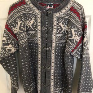 Vintage Dale of Norway M Sweater Wool Fair Isle Nordic Pewter Cardigan Deer Gray